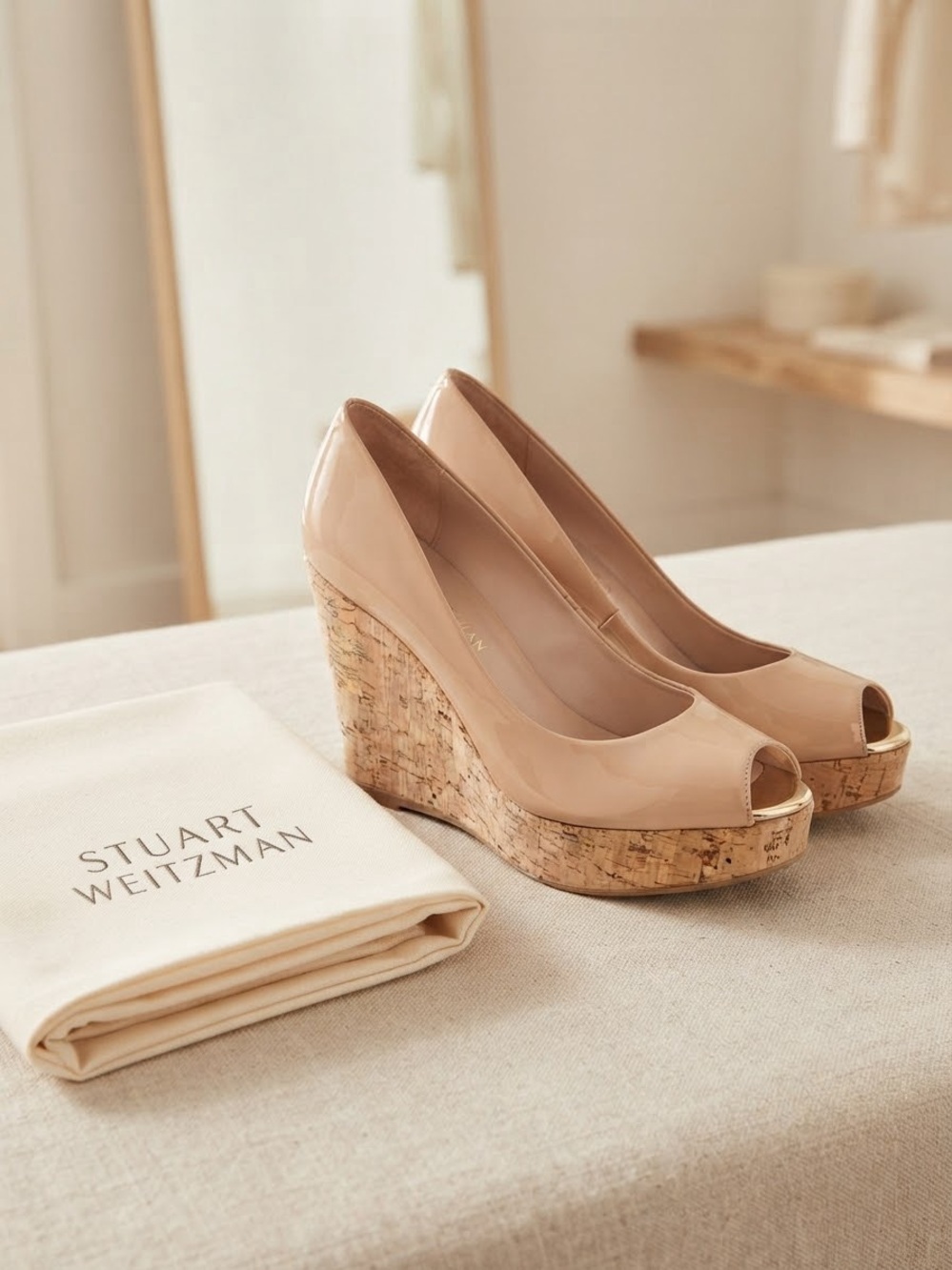 Stuart Weitzman patent leather Cork Wedges 39.5/9 quiet luxury designer